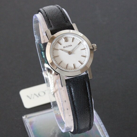 Bulova Ladies Dress Watch Two Hander Silver Dial Black Leather Strap 24mm - Picture 2 of 13